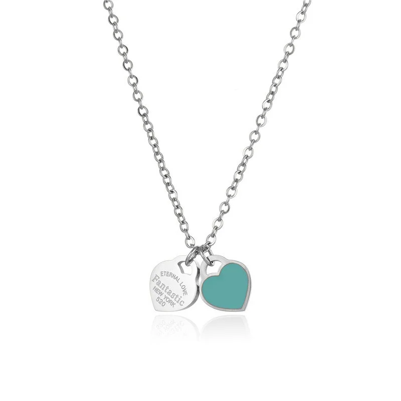 

FYSAFA Green/Pink ETERNAL Love Letter Pendant Necklace Choker Enamel Luxury Double Peach Heart Necklace For Women Gift