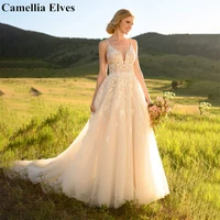 elegant princess a line wedding dresses for women bridal dress spaghetti straps appliques backless bride gown vestido de novia