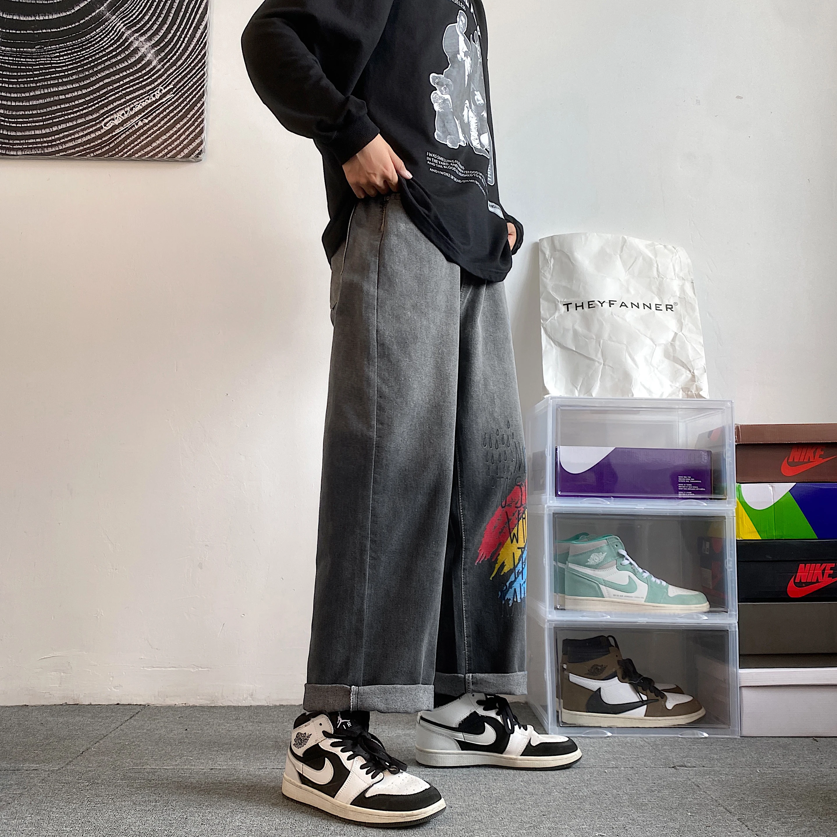 Wide Leg Cargo Pants 2022 Korean Fashion Loose Straight Male Streetwear Baggy Men Jeans Spring Autumn