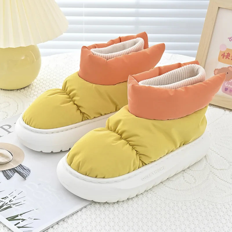 

2022 Waterproof Indoor Slippers Women Men Winter Shoes Warm Plush Thick Sole Couples Home Floor Boots Ladies Platform Slipper