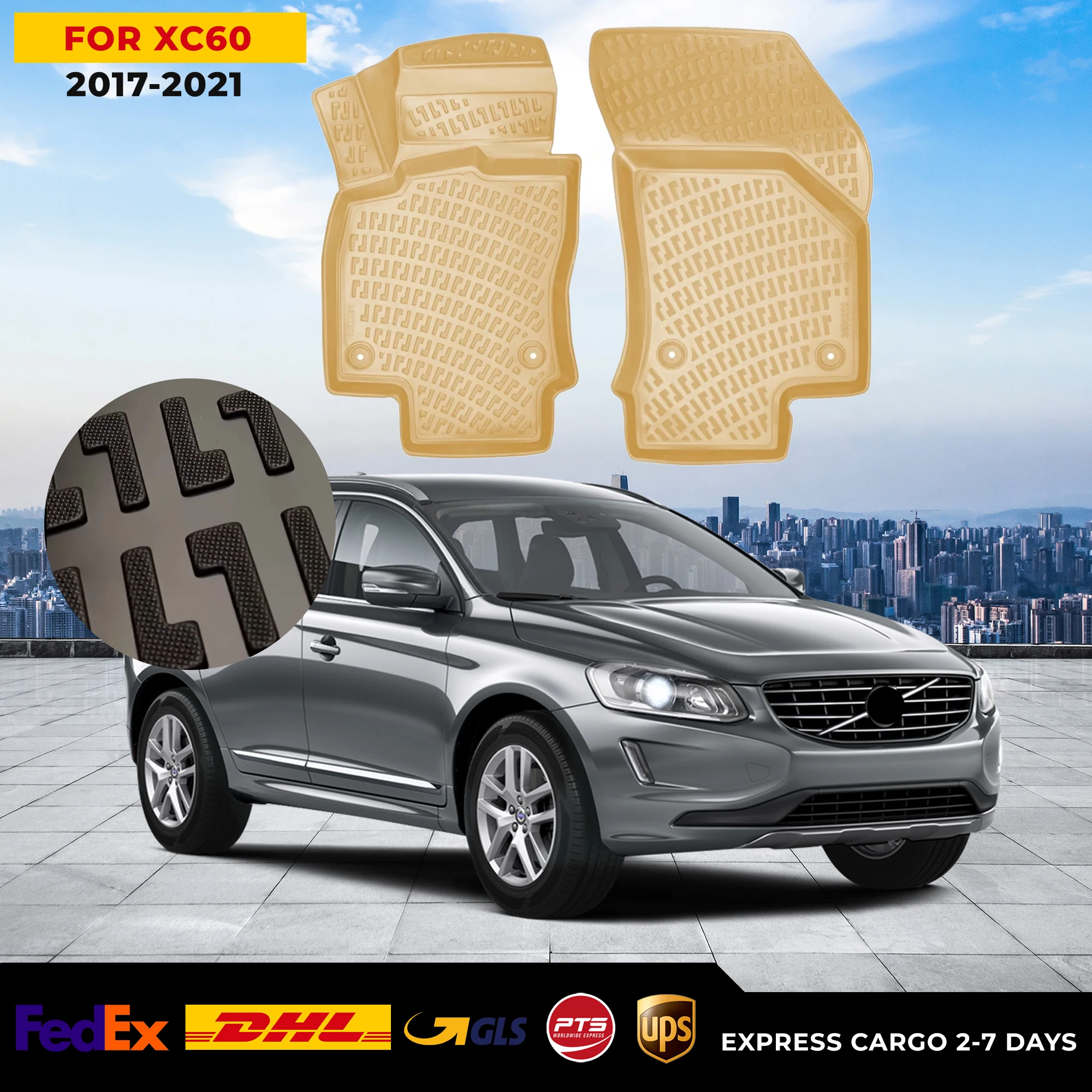 

Автомобильный 3D напольный коврик для Volvo XC60 2017-2021, бежевый Водонепроницаемый Специальный коврик для ног, аксессуары, коврики, Нескользящие