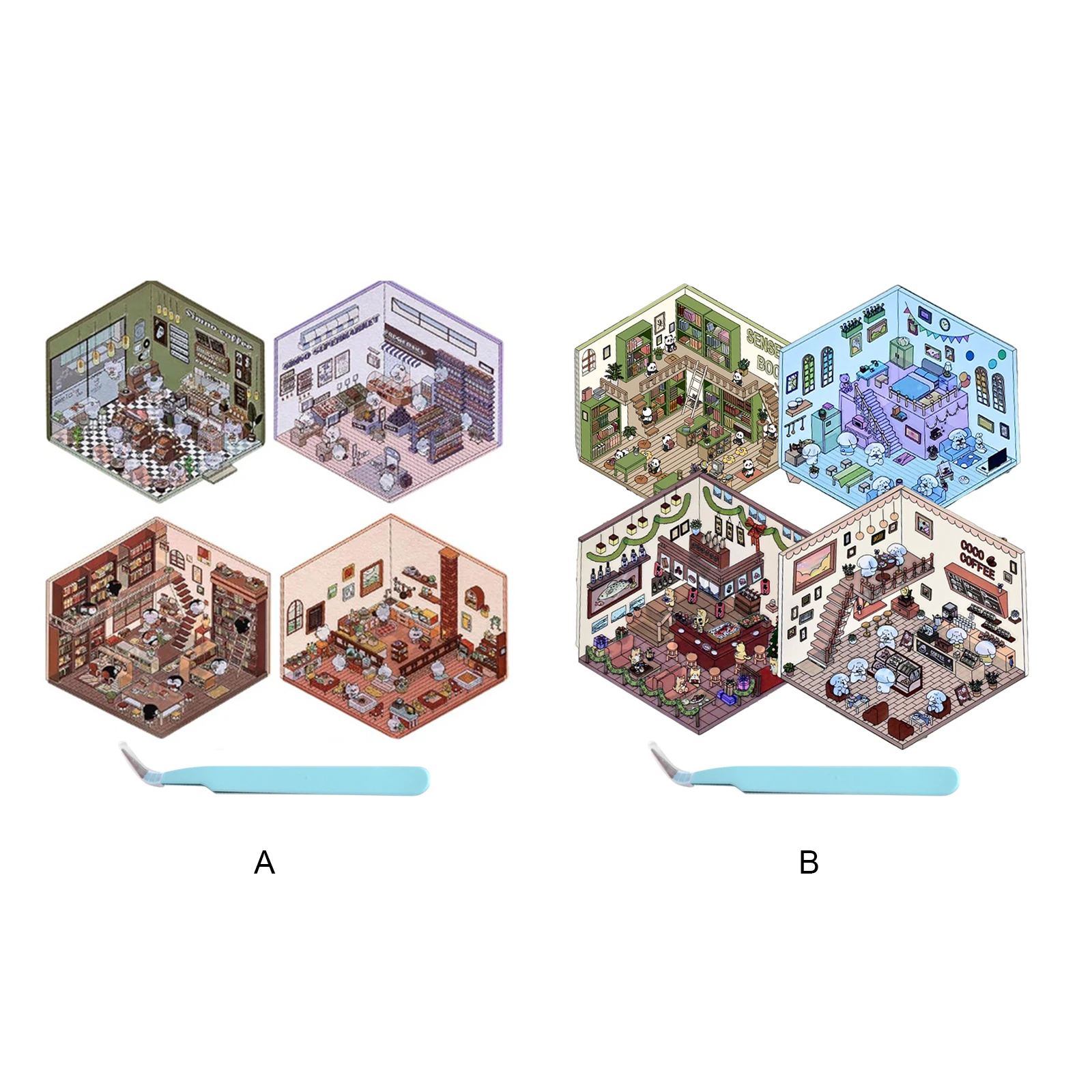 4ШТ Наклейки с 3D-сценой дома в корейском стиле для миниатюр своими руками
