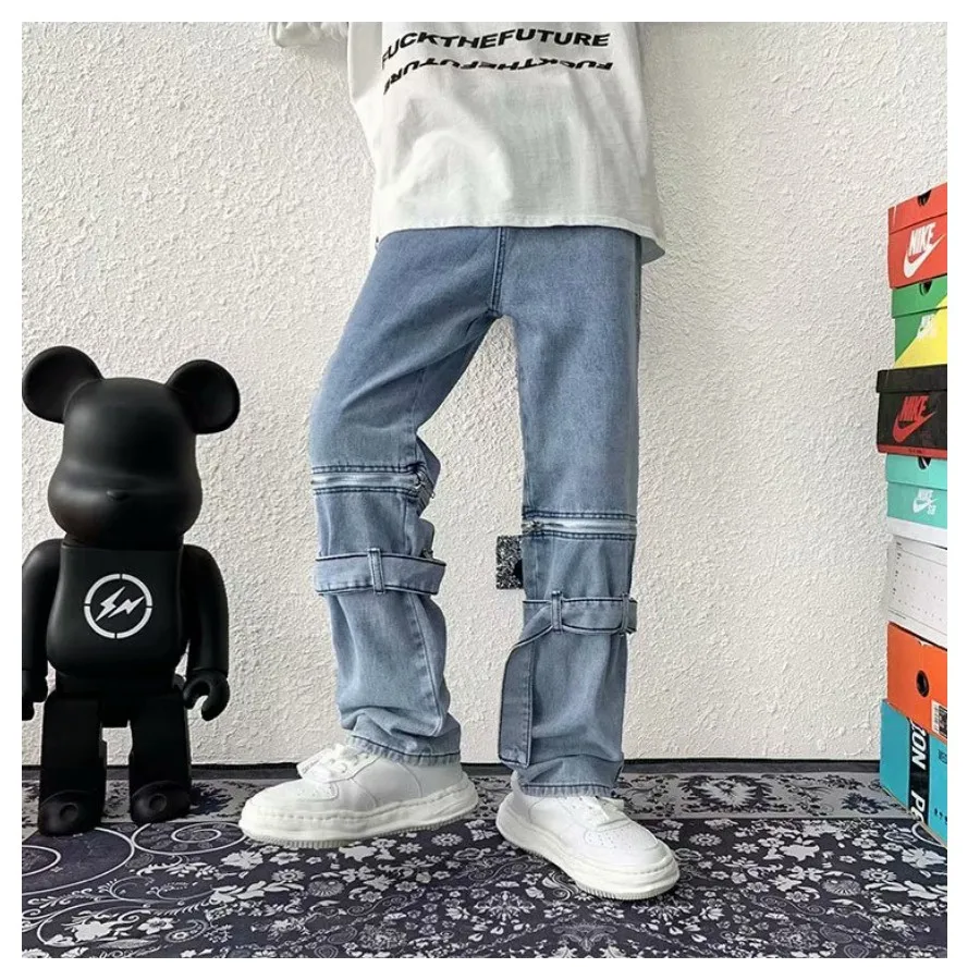 Zipper Oversize Jeans Baggy Pants Men Youth Splicing Woman 2022 Trends Clothes Casual Korean Clothing Trendyol Men's Trousers