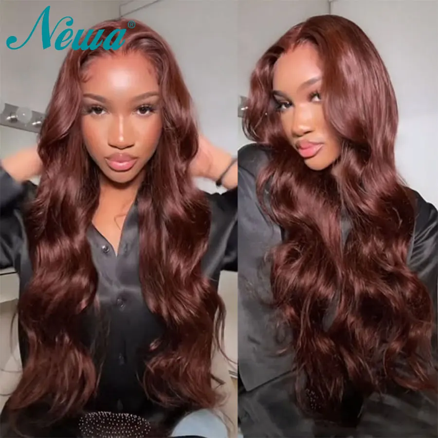 

Reddish Brown Colored Human Hair Wigs Body Wave Dark Red Brown Lace Frontal Wigs Pre Plucked 13x6 Lace Front Wig Newa Hair Wigs
