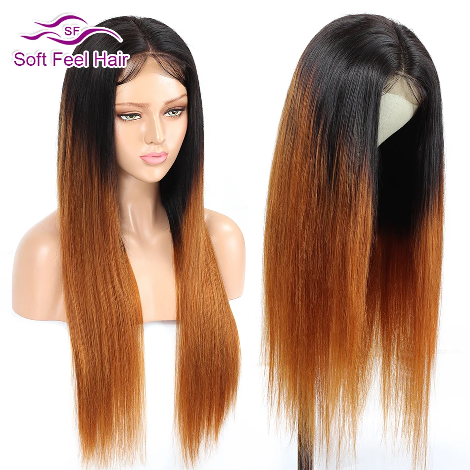 

4x1 Deep T Part HD Lace Closure Wigs Straight Transparent Lace Human Hair Wigs Pre Plucked Ombre 1B/30 Human Hair Wigs For Women