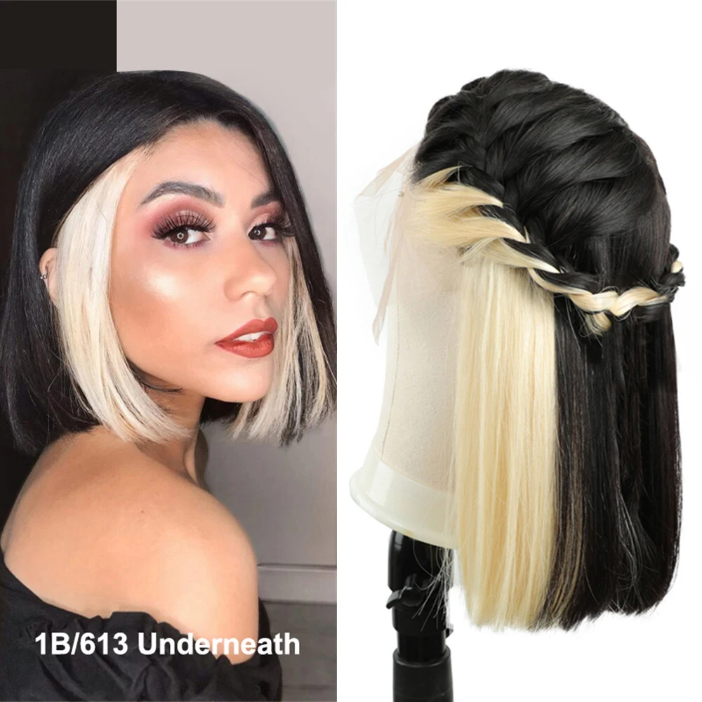 

Honey Blonde 13x4 Transparent Lace Front Human Hair Wig Highlight 1B/613 Underneath Short Bob Pixie Cut Colored Wig For Women