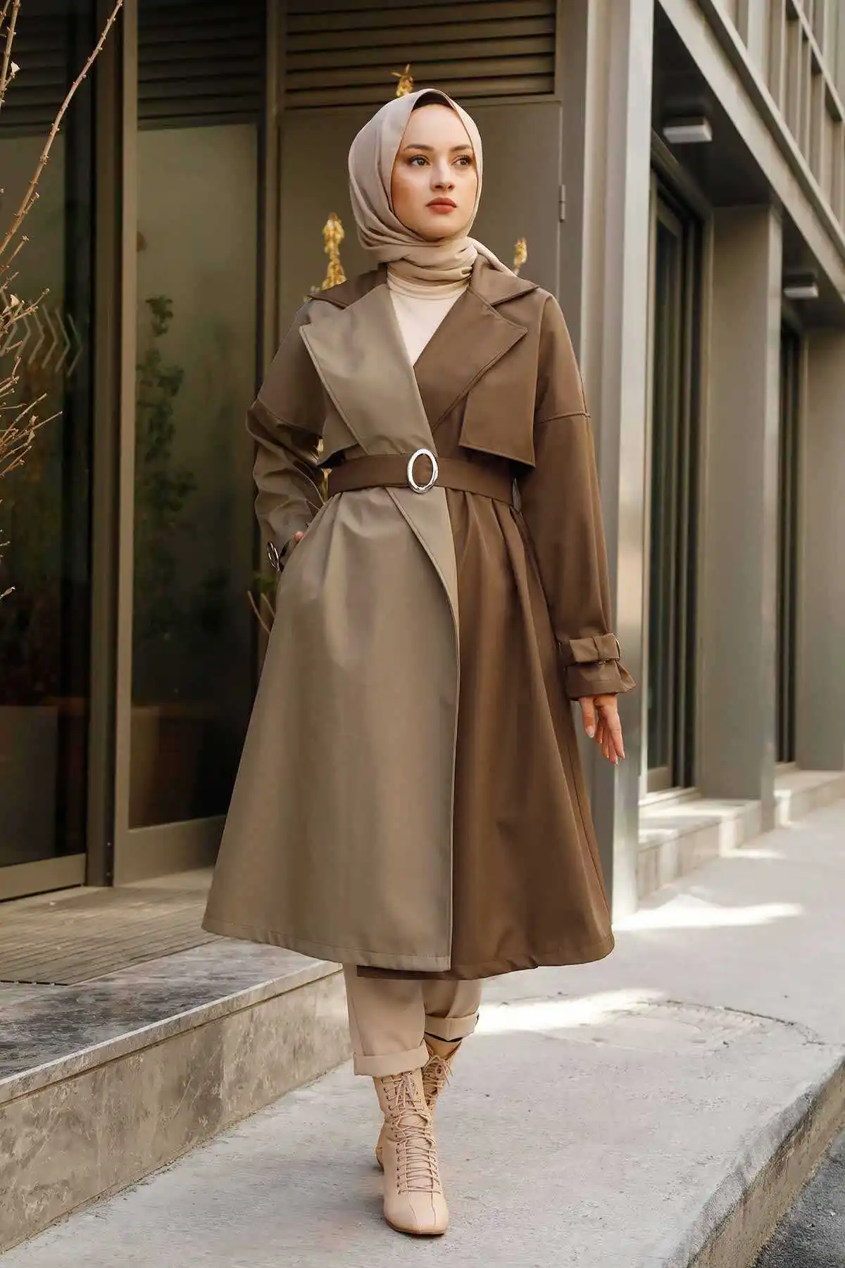 Two Color Trench Coat Turkey Muslim Fashion Islam Clothing Dubai Istanbulstyles Istanbul Winter Abaya 2022