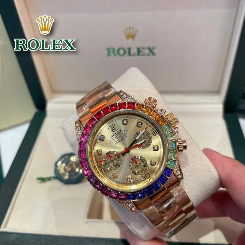 Стильные часы Rolex 2024 новые модные тенденции роскошные кварцевые с радужным