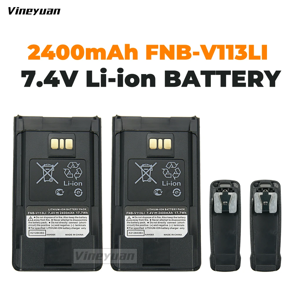 2 adet FNB-V112 FNB-V113Li yedek pil için Vertex standart VX-450 VX-451 VX-454 VX-459 iki yönlü telsiz bataryası için kemer klipsi ile