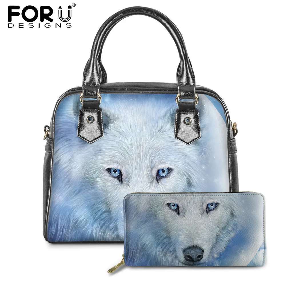 

FORUDESIGNS Moon Wolf Pattern Women's Lether Saddle Bag and Wallet Popular Classical Comfortable Smooth Handbag for Young Ladies