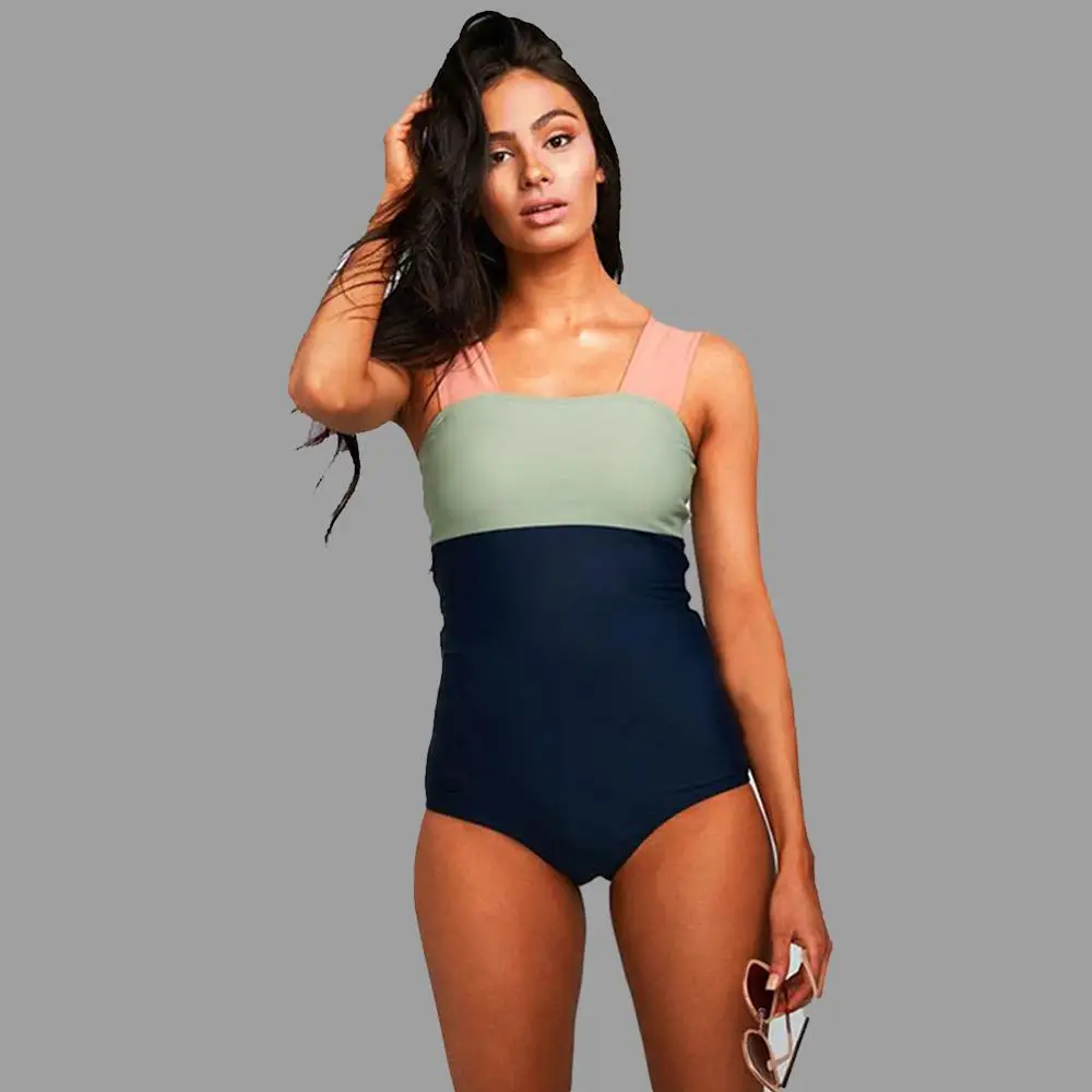 

High Waist Colorblock Backless One Piece Bikini Slim Fit Swimwear Women's 2022 Stylish Plus Size Sexy Swimsuit Belly Reducers