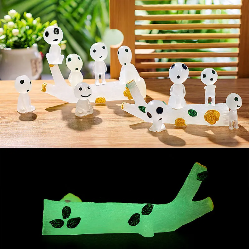 

11pcs/lot Mini Figures Princess Mononoke Forest Spirit Elf Kodama Glow In Dark Ornament Desk/Garden Home Decorations Doll Toys