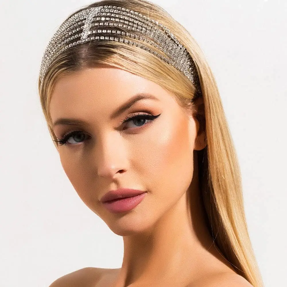 

Crystal Rhinestone Head Chain Multi Layered Elastic Adjustable Hair Band Wedding Bridal Forehead Headpieces Caps Party Prom Hair