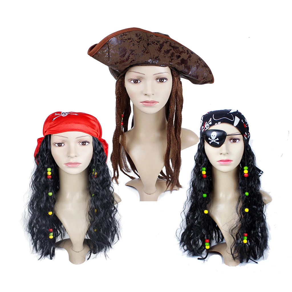 

Halloween Headgear Captain Pirate Hat Wig Adult Cosplay Pirates Hat Role Play Props Stage Performance Pirates Props Accessories