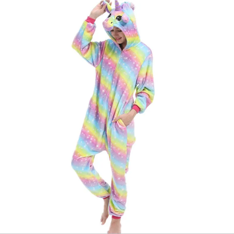 Family Kigurumi Pajamas Yellow Stripes Rainbow Stars Unicorn Onesie Cosplay Costume Pajamas For Kids and Adults