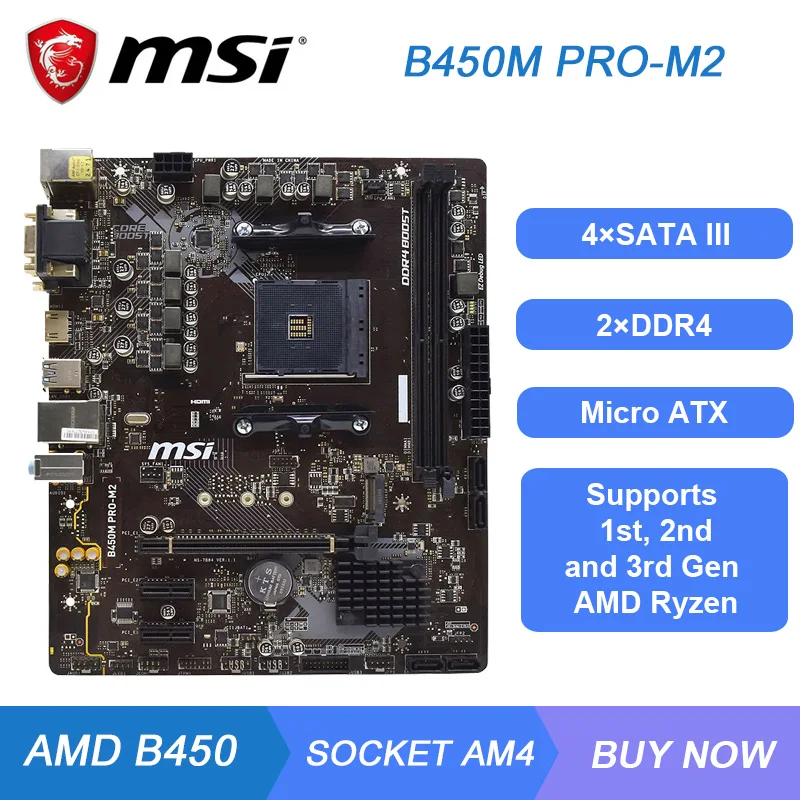 

MSI B450M PRO-M2 Motherboard B450M Motherboard AM4 DDR4 Support Ryzen 5 5600g 3600 Cpus AMD B450 32GB M.2 HDMI USB3.1 PCI-E 3.0