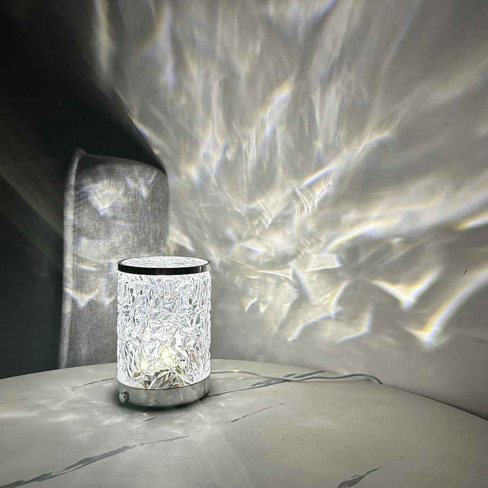 

LED Projection Table Lamp USB Charging Water Wave Projector Wall Lighting Lamp Cylindrical Acrylic Cordless for Home Decoration