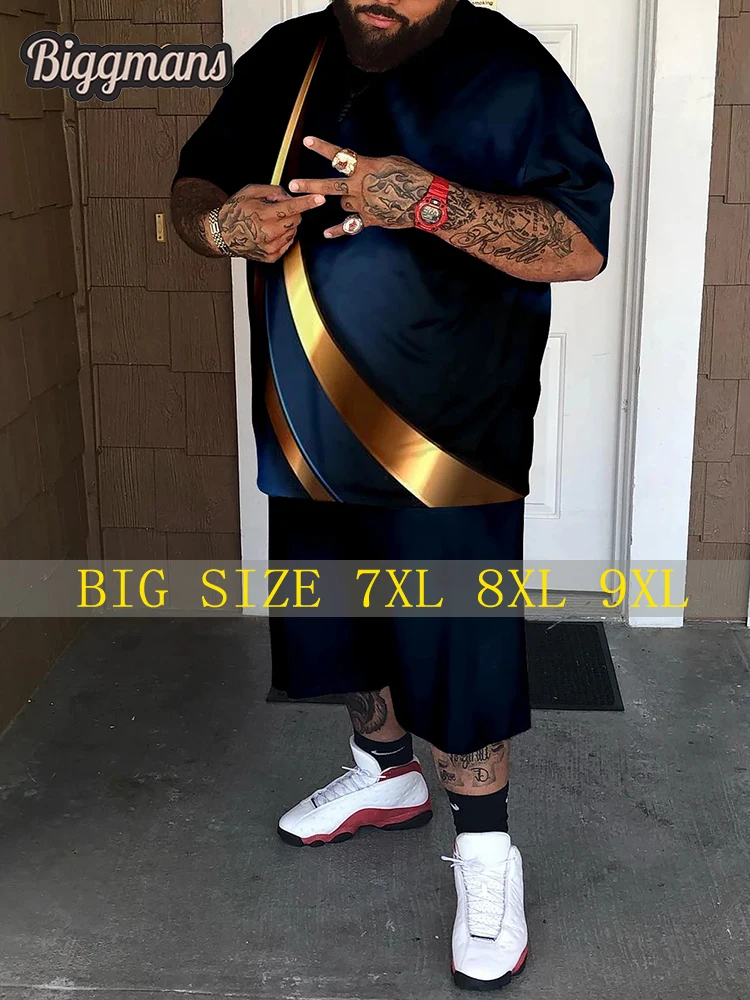 Biggmans размера плюс мужской комплект с коротким рукавом шорты одежда закат