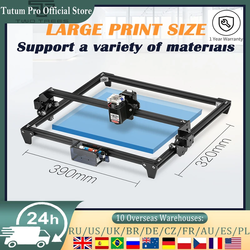 Лазерный гравировальный станок Twotrees быстрая скорость резки резьба по дереву