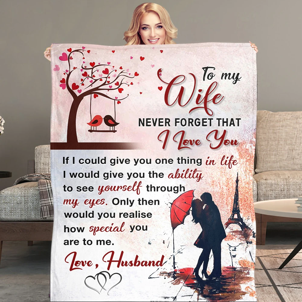 

Coral Fleece Warm Blanket Letter to My Wife Printed Quilt Airmail Quilt Expressing Love to Her Gift Throw Blanket Home Gift