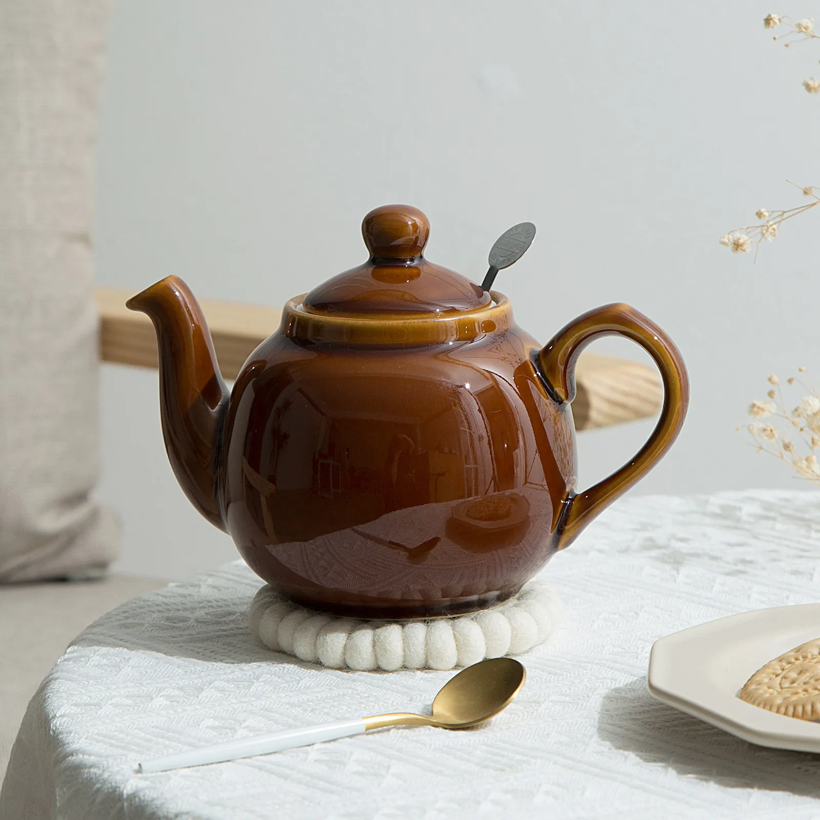 

London Pottery Farmhouse Ceramic Teapot Rockingham Brown English British Coffee Teapots with Infusers for Loose Tea Tea Pots Set