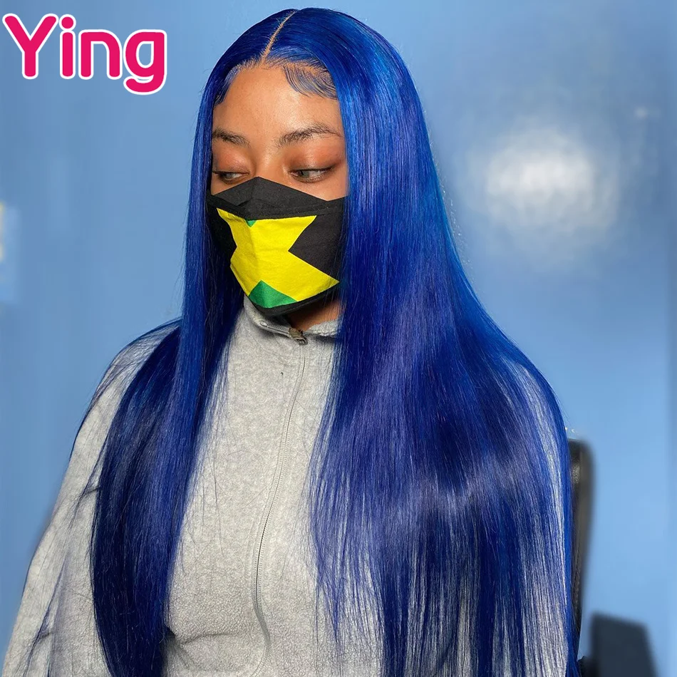 Blue Straight 13x4 13X6 Lace Front Wigs Brazilian Colored Human Hair Wigs for Black Women Transparent HD Lace Frontal Wigs Ying