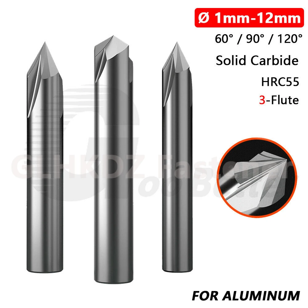 

Ø 1mm-12mm Solid Carbide 60/90/120 Degrees Chamfer End Mill 3-Flute Router Bit CNC Milling Cutter Tool HRC55 For Aluminum Alloy