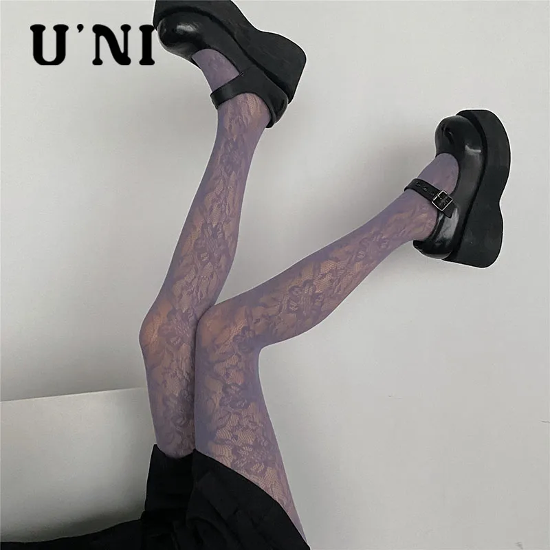 

2022 Sexy Color Lolita Hollowed Lace Mesh Fishnet Stockings Bottomed Pantyhose Japanese Goth Floral Rattan Stocking Hot Tights