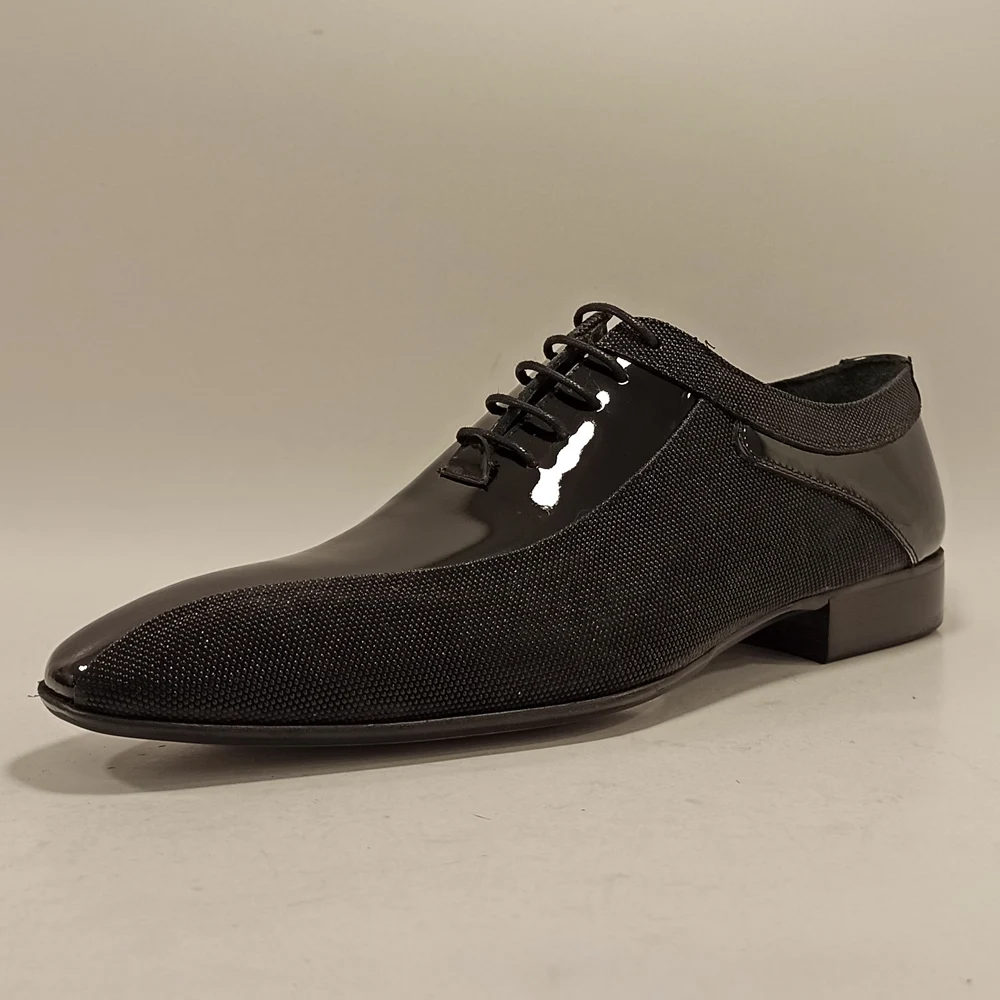 

Luxury Men Classic Shoes High Quality Genuine Patent Leather Lace Up Italian Mold Oxford Tuxedo Wedding Suit Business Shoes