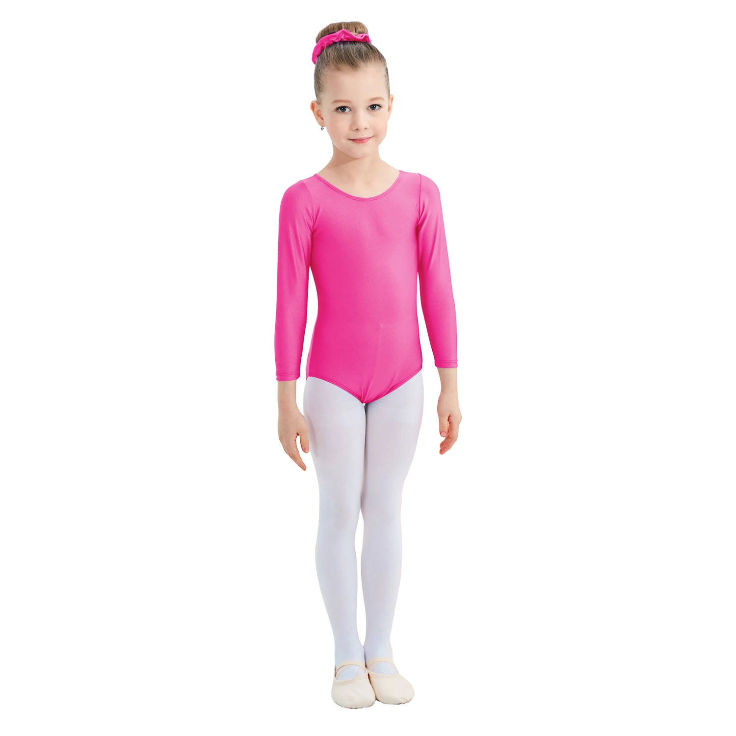 

AOYLISEY Girls Spring Long Sleeve Ballet Leotards Spandex Classical Scoop Neck Gymnastic Bodysuit Fitness Suits Costume for Kids