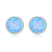 blue luxury opal stud earrings 925 sterling silver for women 2022 round cut birthstone stud earrings gift for girls