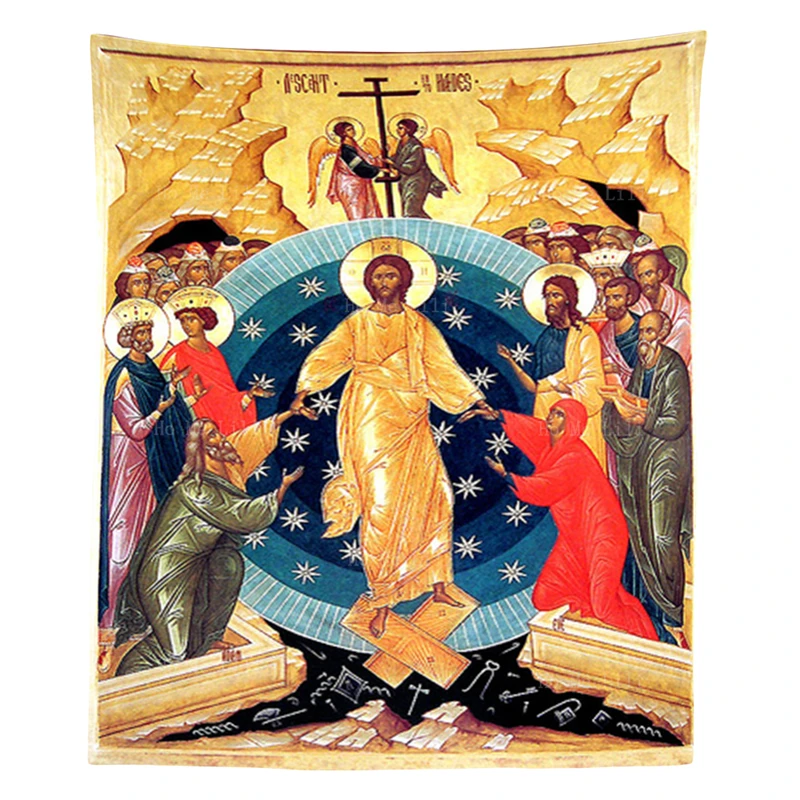 

Resurrection Of Christ Jesus Icon With Angels Catholic Orthodox Christian Russian Icon Religious Art Soft Tapestry By Ho Me Lili