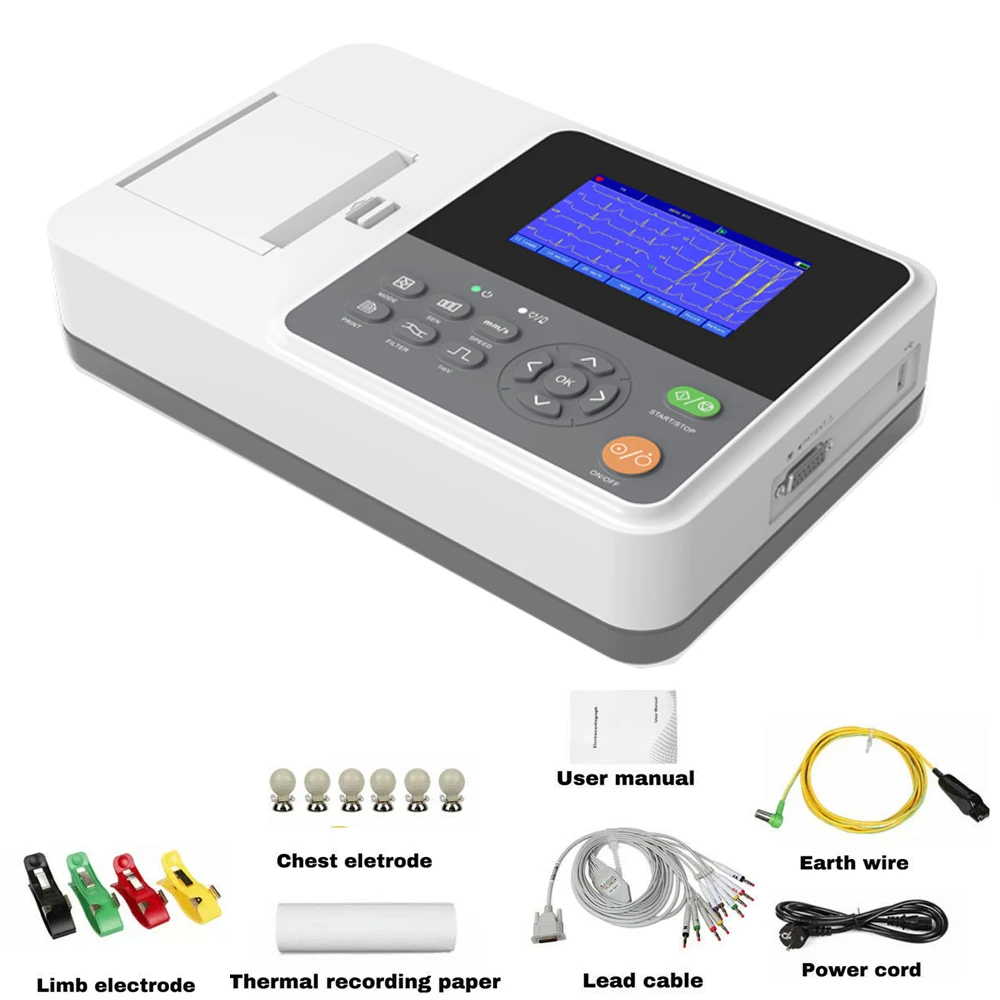 

CONTEC E3 HD Touch Screen ECG Machine Electrocardiograph Portable 12-lead EKG Cardiac Monotor Multi-language +Printing