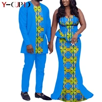 african clothes for couples women print ruffles top and skirts sets match men outfits blazer suits jackets and pants y22c048