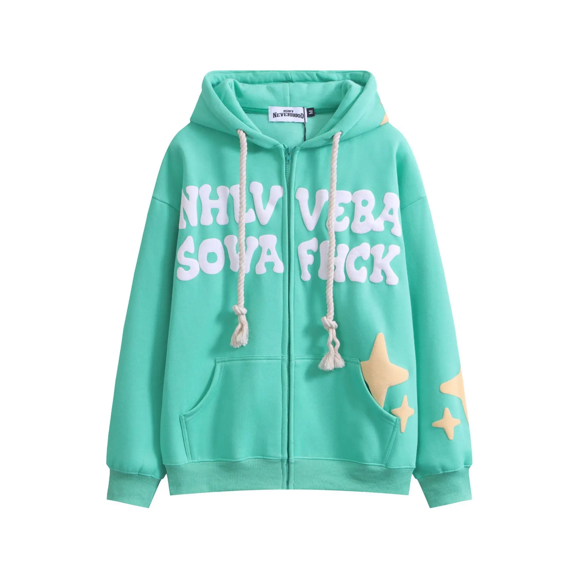 

Letter Foam Printing Couples Loose Fleece Hooded Sweater Jacket Men And Women 2022 New Trendy Brand Zip Casual Loose Y2k Hoodies