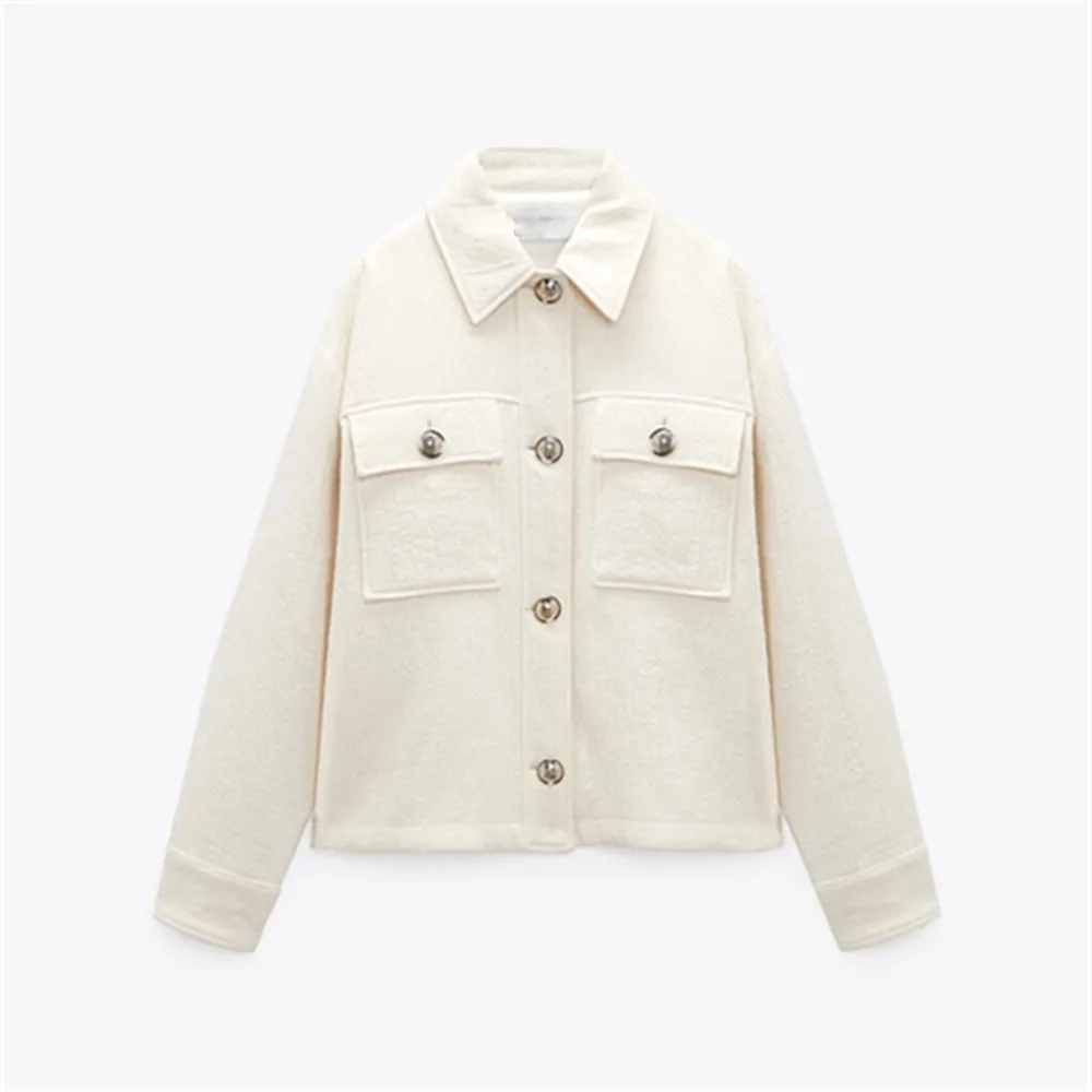 

Женская Осенняя куртка PB & ZA, свободная хлопковая куртка с длинными рукавами и отложным воротником, с золотыми пуговицами и карманами, 7847/176