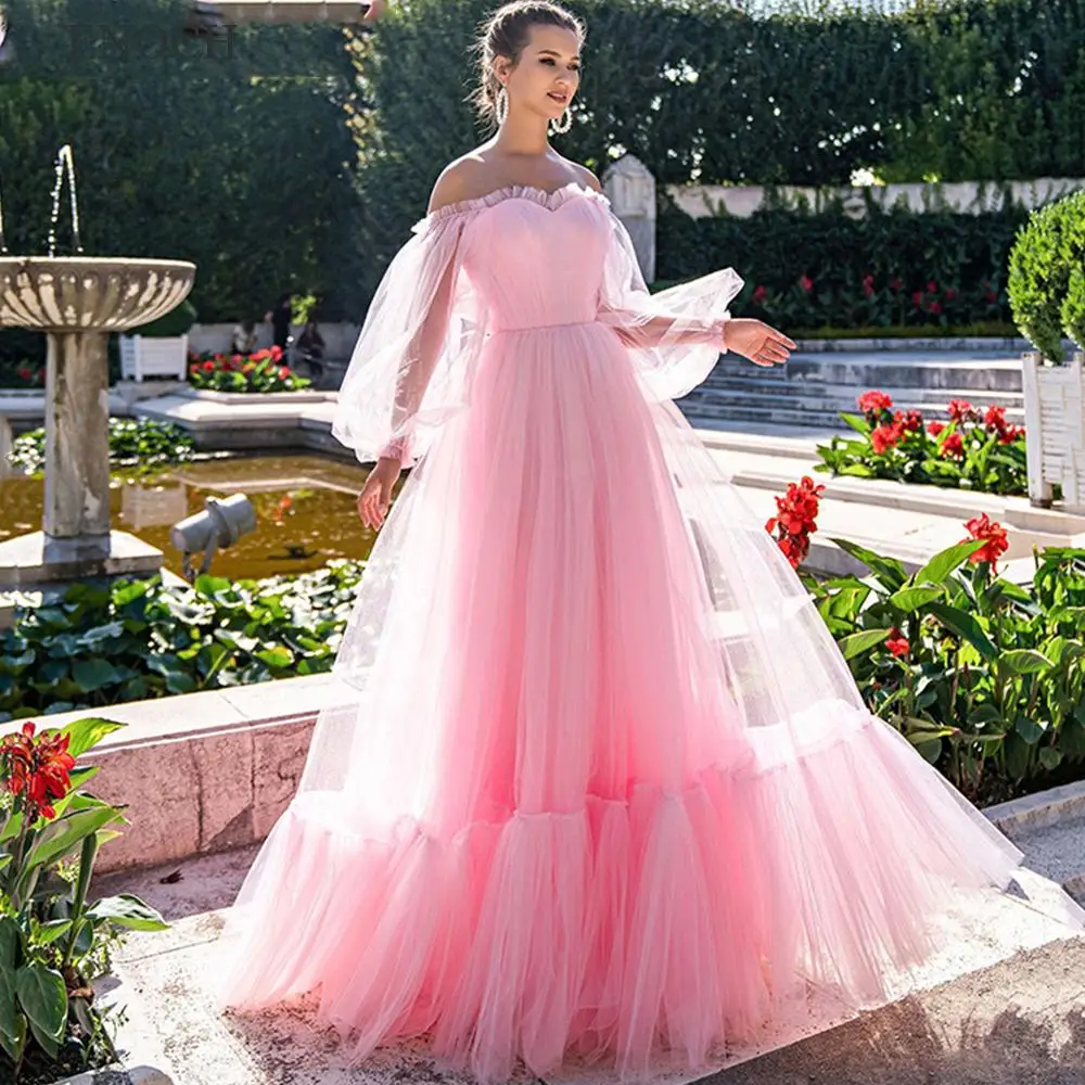 

ENOCH Sweetheart Tiered Tulle Prom Dresses Long Sleeves Backless Party Dresses Custom Made Lace Up Robes De Soirée Sweep Train
