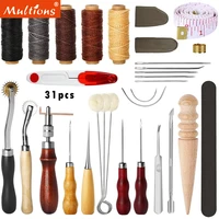 31pcsset leather craft tools with groover awl waxed thread thimble kit hand sewing stitching punch hand stitching supplies