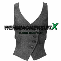 womens vest v neck herringbone wool sleeveless jacket office lady workwear vintage slim fit waistcoat