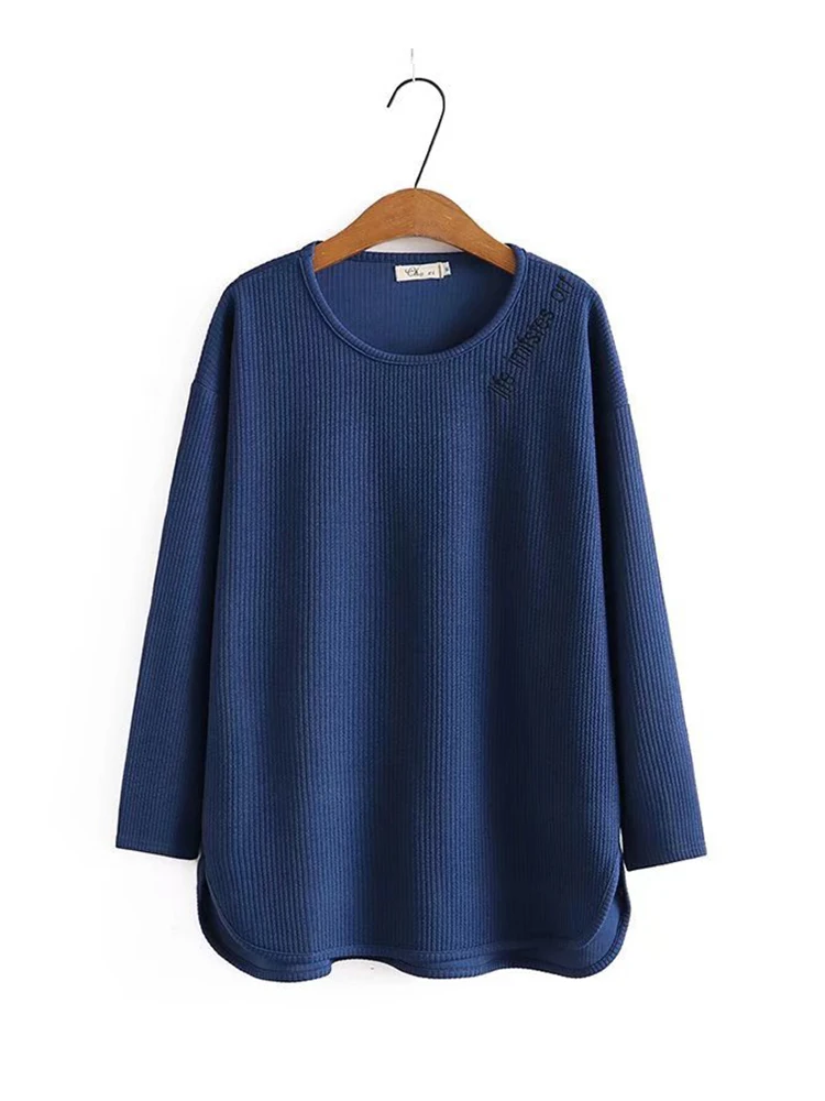 Plus Size Sweater Womens Clothing 2022 New Side Slit Pullover Tops Autumn Fashion Round Neck Solid Casual Warm Winter Clothing