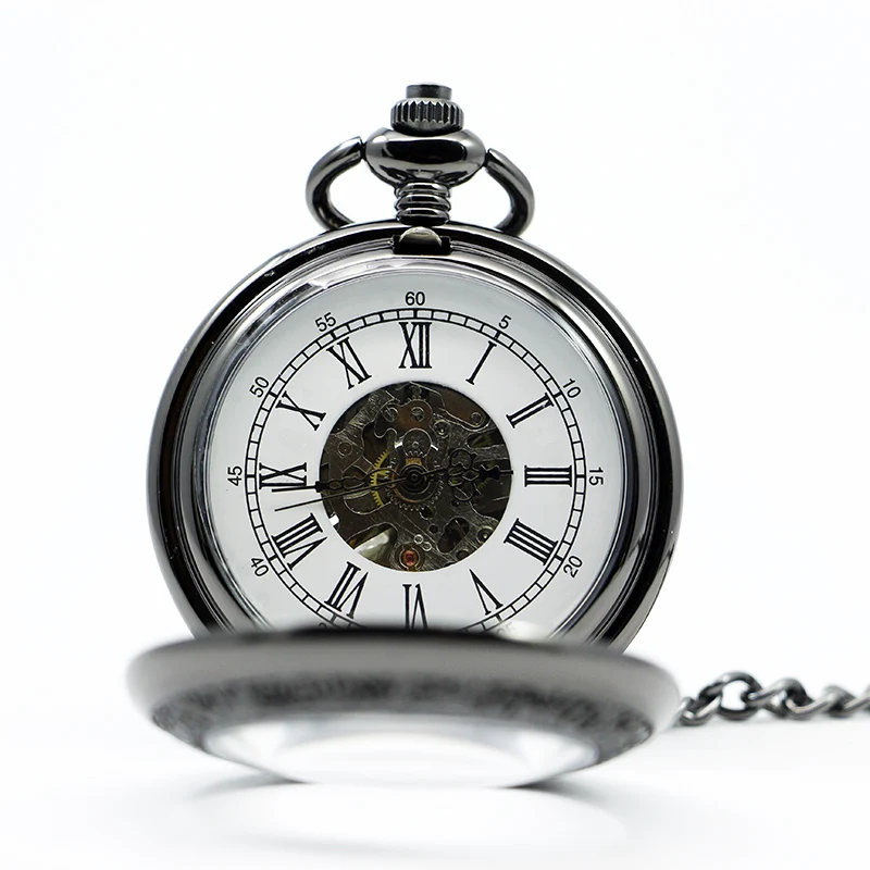 Unique Clear Glass Cover Mens Watch White Dial Roman Numerals Necklace Pendant Gift Mechanical Pocket Watch For Men Women