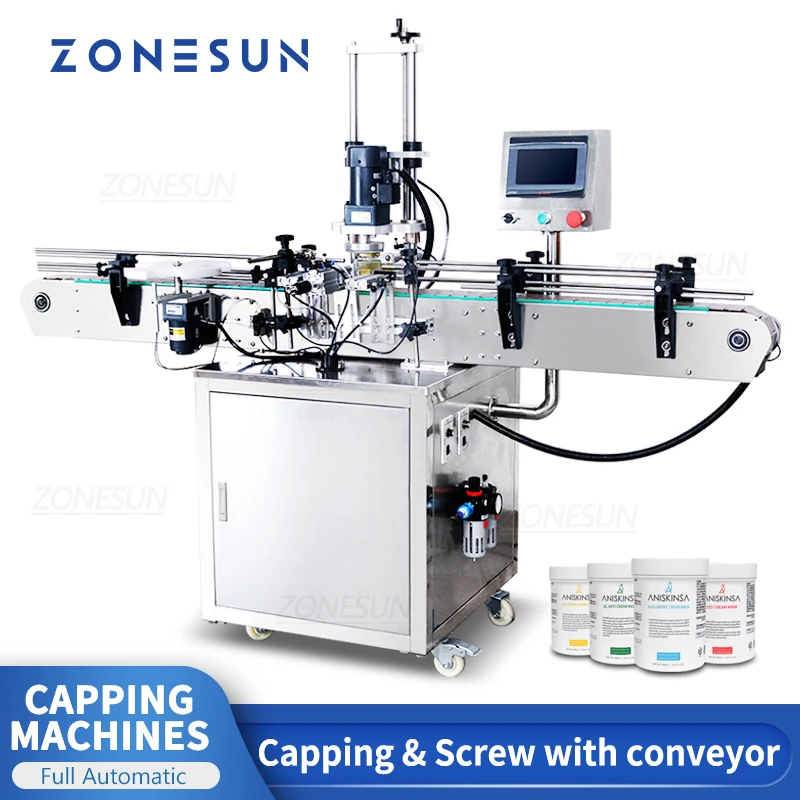 

ZONESUN ZS-XG440D Full Automatic Twist Off Cap Round Jam Bottle Glass Jar Screw Capping Machine