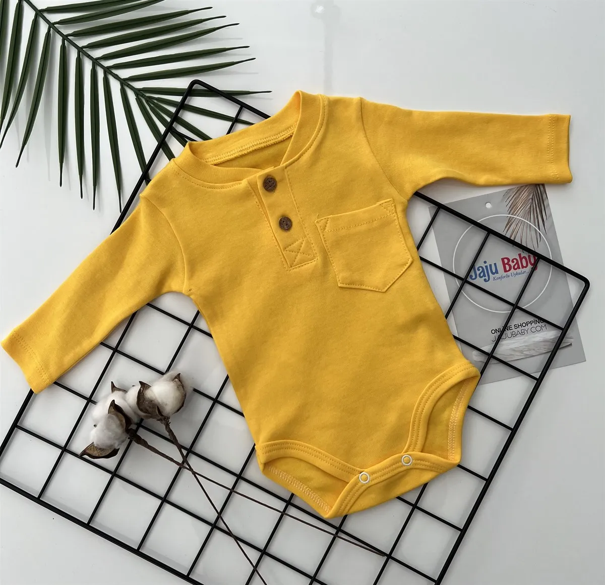 

Jaju Baby Kids/Baby Yellow Buttoned Long Sleeve Snap Fastener Body