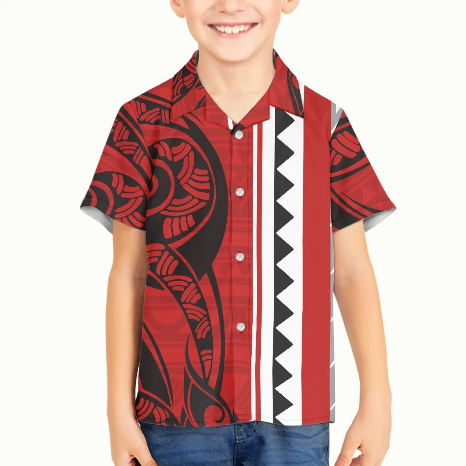 

Polynesian Tribal Samoan Totem Tattoo Prints Kid Boy Children Summer Beach 3D Digital Hawaiian Fashion Loose Casual Shirts Tops