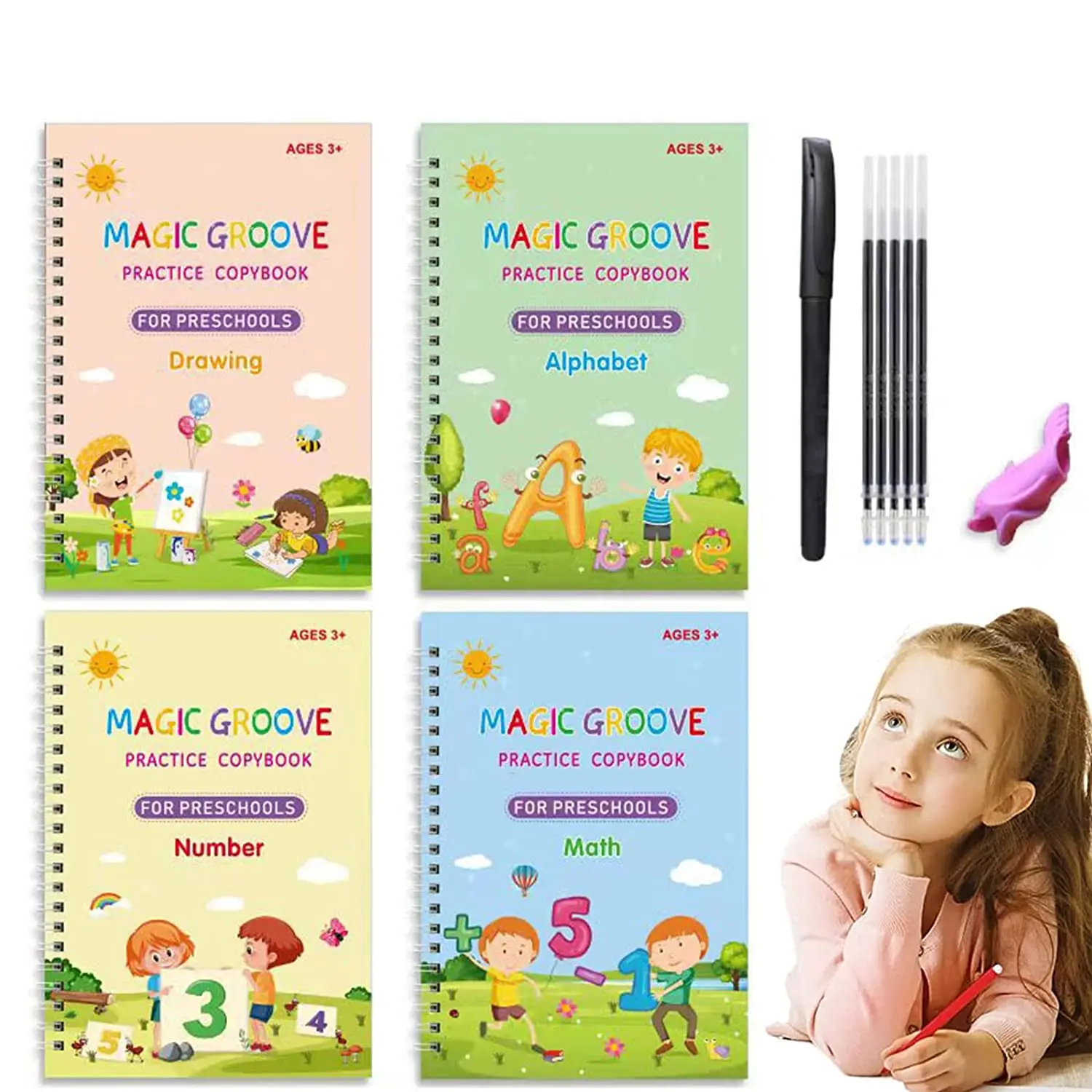 12pcs/Set Magic Copybooks Writing Reusable Free Wiping English French Arabic Verison Option Writing Practice Copy Books Children