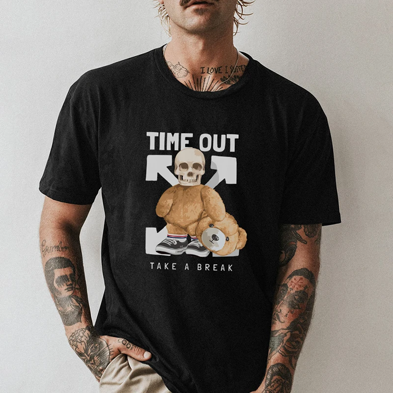 

Модная популярная футболка унисекс с принтом медвежат время на вырыв для женщин и мужчин качественная ткань одежда для парня и мужа