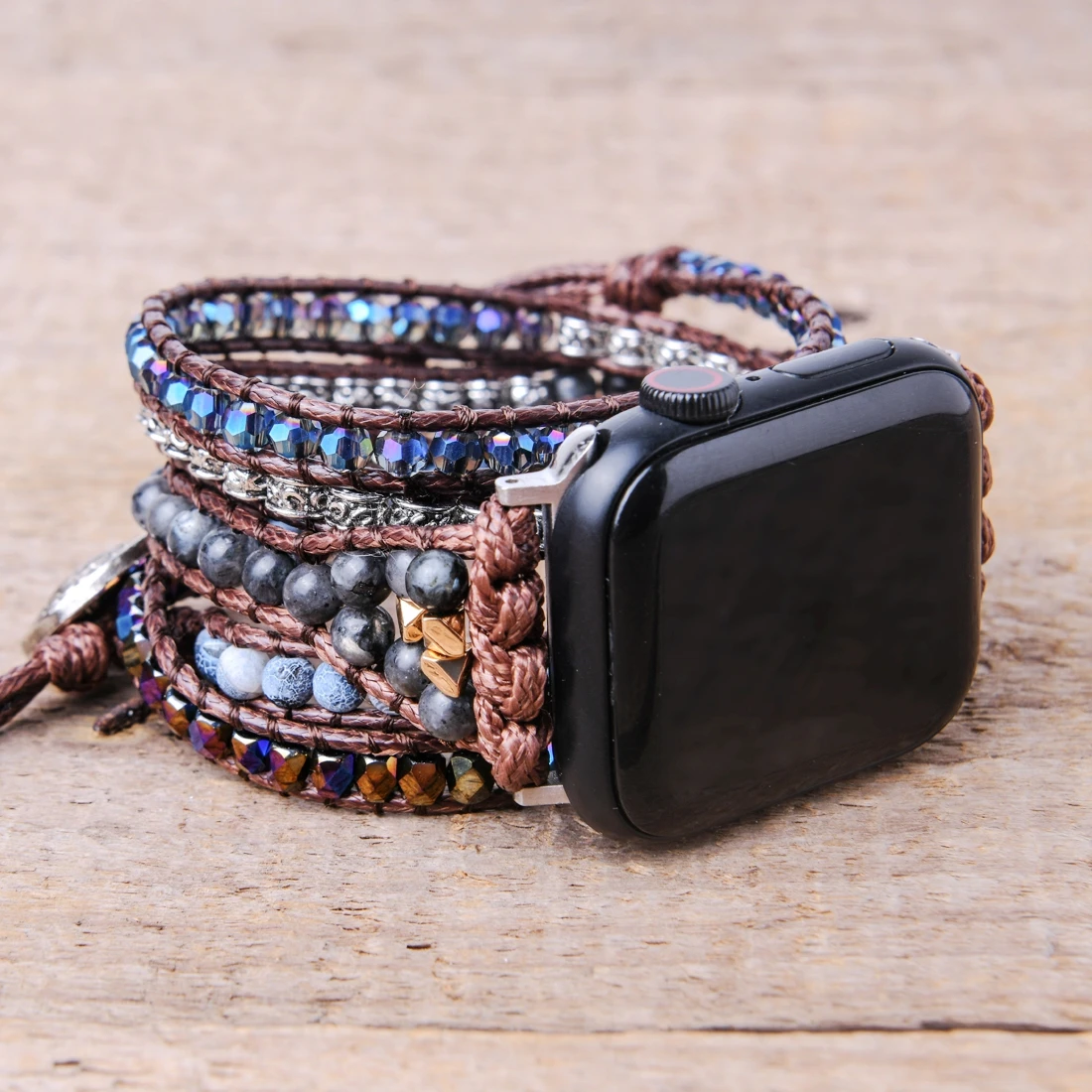 

Natural Stone Apple Watch Band Beads Boho 5 Wrap Vegan Rope Watch Strap Vegan Wrist Arm Band Bracelet Dropshipping