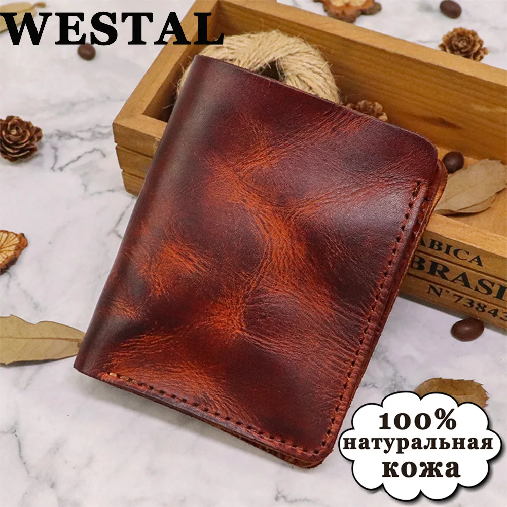 

WESTAL 2022 Fashion Vegetable Tanned Leather Wallet Men's Cowhide Leather Wallets Vintage Male Credit/ID Card Holder Coin Purse