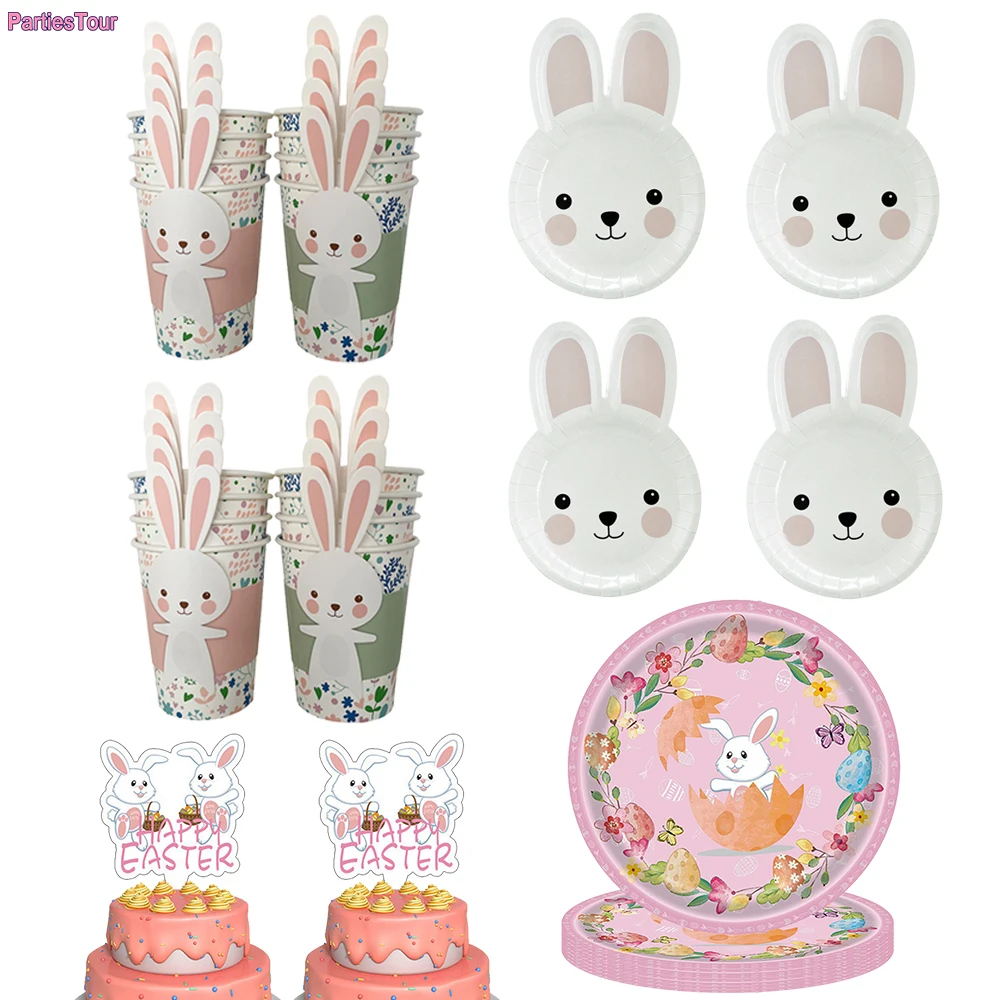 

Easter Party Disposable Tableware picnic Plates Rabbit Bunny shaped Plates Cups Baby Shower Birthday Party Easter Party Supplies