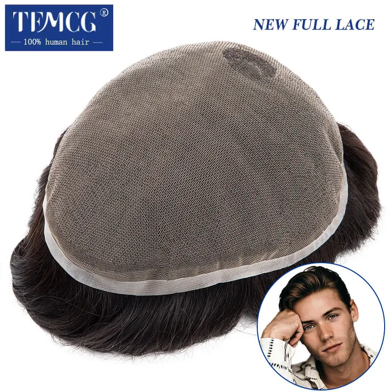 Full Lace Men Toupee Natural Hairline Human Hair Toupee Men Wig Invisible Breathable Hair Replacement System Unit Wig For Men